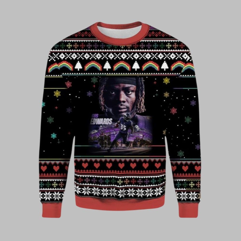 Gus Edwards Ravens Ugly Christmas Sweater - Grishko.com