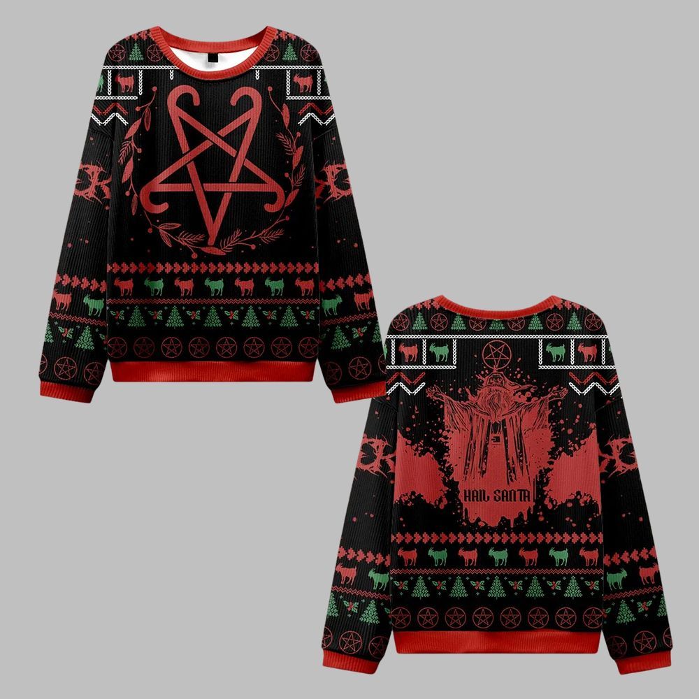 Hail Santa Occult Ugly Sweater 2025 Christmas - Grishko.com