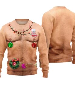Hairy Chest Christmas Lights Ugly Christmas Sweater 