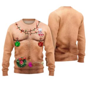 Alternative view of Hairy Chest Christmas Lights Ugly Christmas Sweater - Grishko.com