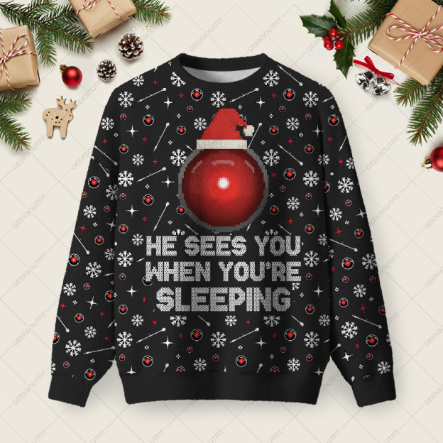 HAL 9000 Ugly Christmas Fuzzy Fleece Sweatshirt