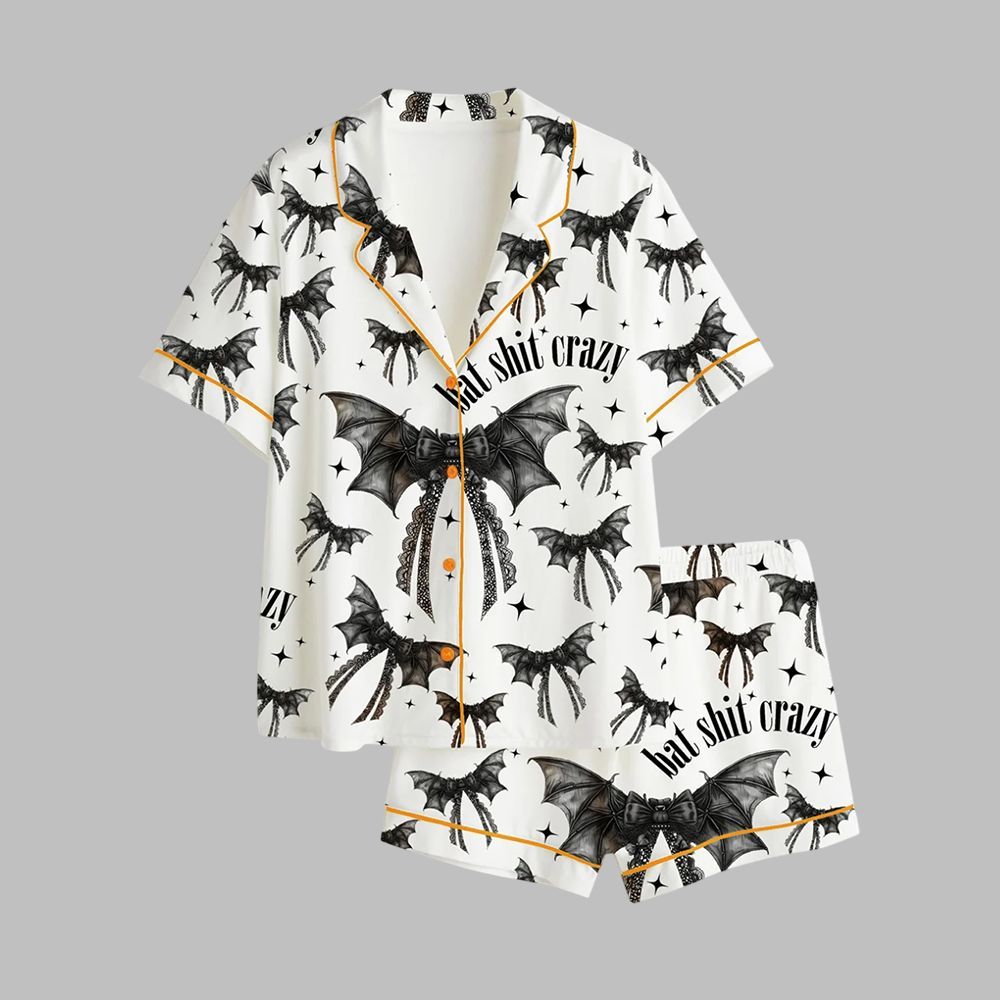 Halloween Bat Shit Crazy Gothic Coquette Bow Pajama Set