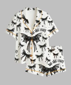 Halloween Bat Shit Crazy Gothic Coquette Bow Pajama Set