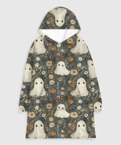 Halloween Cute Ghosts And Pumpkins Flannel Blanket Hoodie