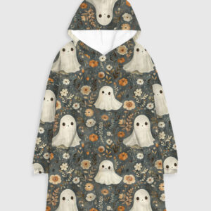 Halloween Cute Ghosts And Pumpkins Flannel Blanket Hoodie