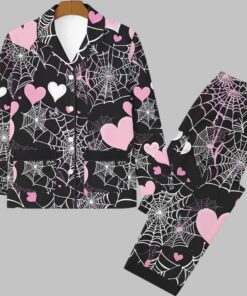 Alternative view of Halloween Pink White Spider Web And Heart Pajama Set