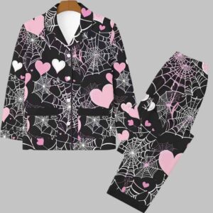 Alternative view of Halloween Pink White Spider Web And Heart Pajama Set