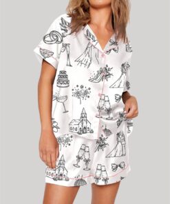 Hand Drawn Wedding Icons Champagne Wedding Timeline Pajama Set