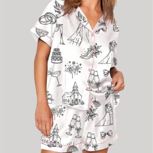 Hand Drawn Wedding Icons Champagne Wedding Timeline Pajama Set