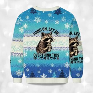 Alternative view of Hang On, Let Me Overthink This Raccoon Christmas Ugly Sweater