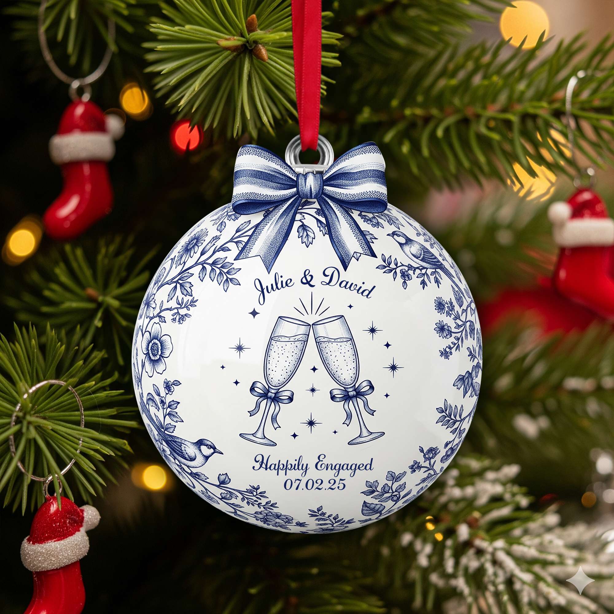 Happily Engaged Couple Ornament - Personalized Christmas Gifts For Couples 01PGLU060925 - Image 4