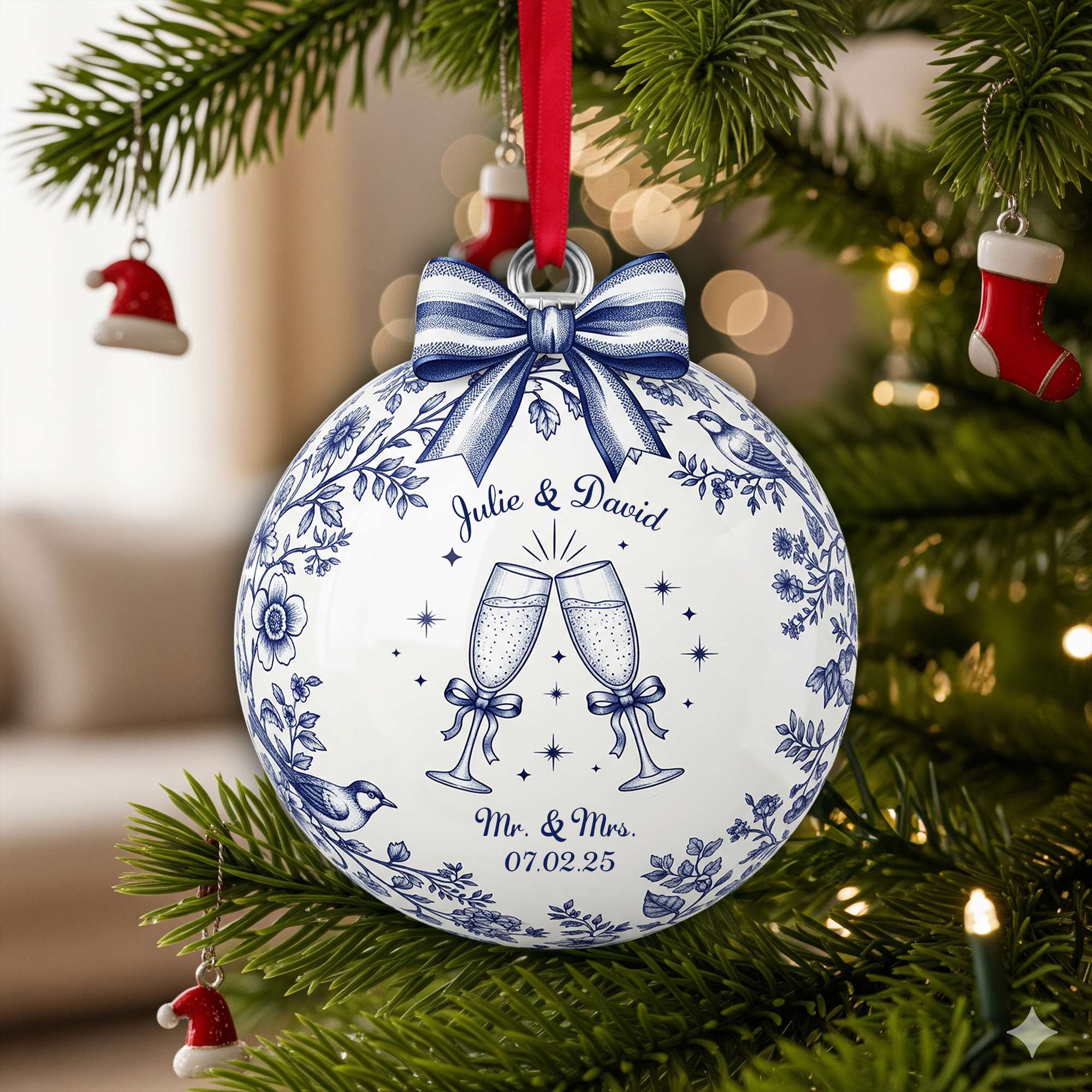 Happily Engaged Couple Ornament - Personalized Christmas Gifts For Couples 01PGLU060925