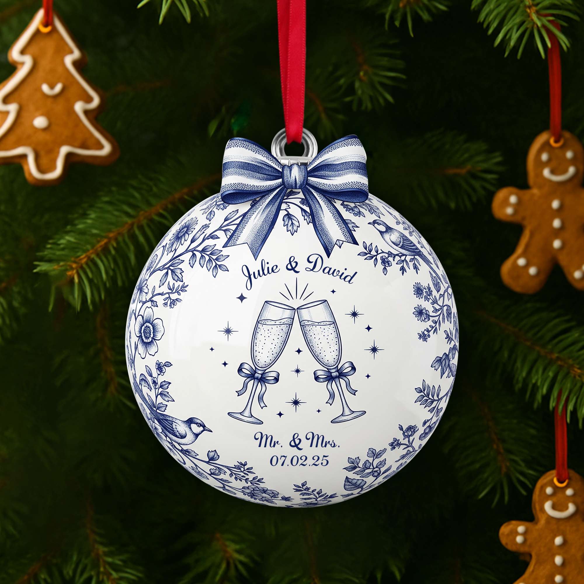 Happily Engaged Couple Ornament - Personalized Christmas Gifts For Couples 01PGLU060925 - Image 3