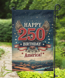 Alternative view of Happy 250 Birthday America Garden Flag