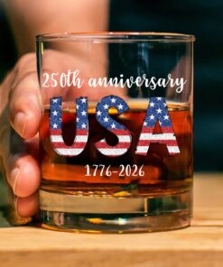 Happy 250 Years Birthday USA Glass | America Anniversary | 4th of July Glass | Independence Day Whiskey Glass Beer Glass