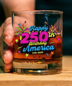 Happy 250 Years Birthday USA Whiskey Glass Beer Glass | America 250th Anniversary Glass | Patriotic 4th of July Glass
