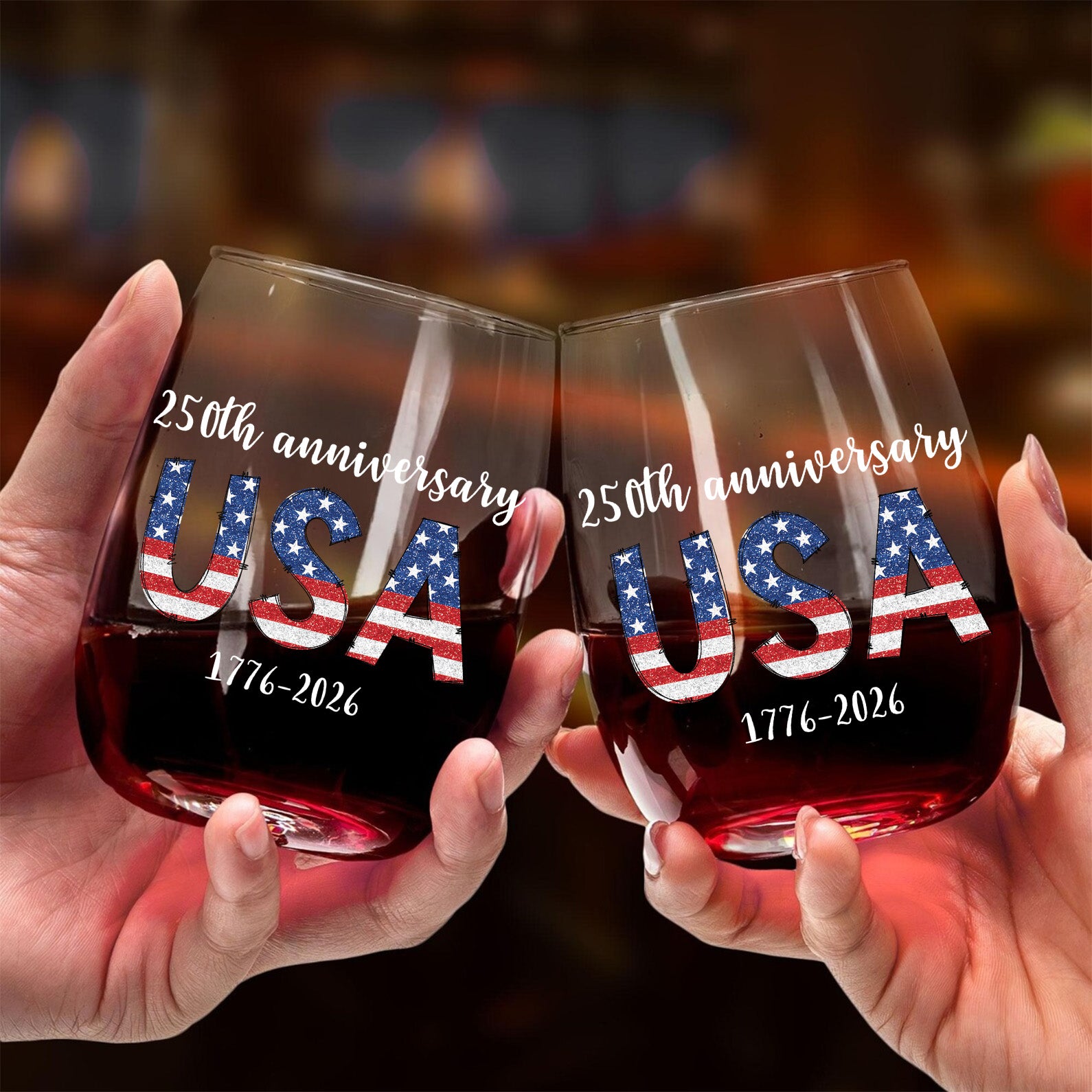 Happy 250 Years Birthday USA Wine Glass | America 250th Anniversary Glass | 4th of July Wine Glass | Independence Day Wine Glass 682482 - Image 2