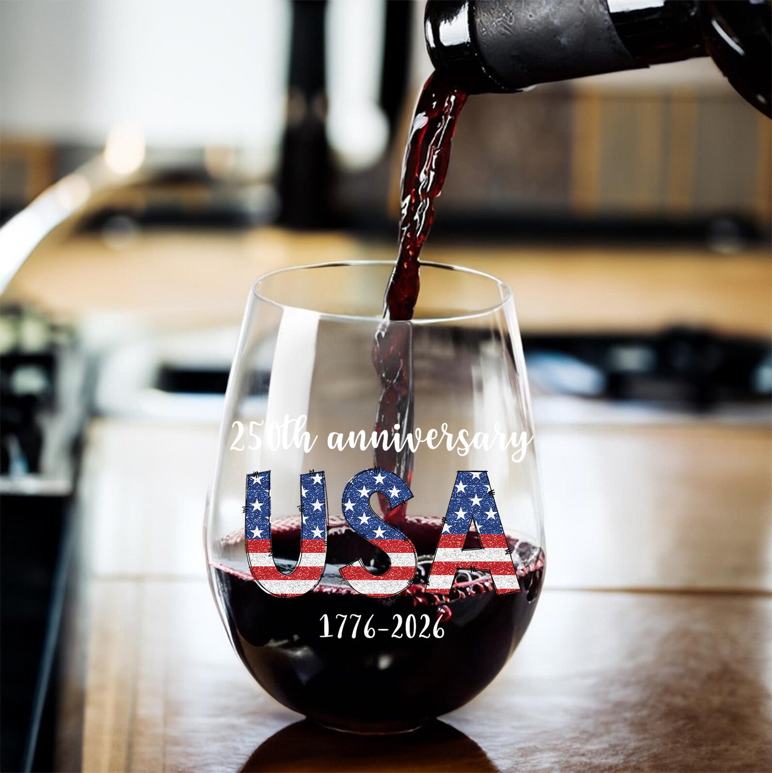 Happy 250 Years Birthday USA Wine Glass | America 250th Anniversary Glass | 4th of July Wine Glass | Independence Day Wine Glass 682482 - Image 4