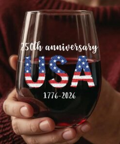 Happy 250 Years Birthday USA Wine Glass | America 250th Anniversary Glass | 4th of July Wine Glass | Independence Day Wine Glass
