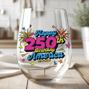 Alternative view of Happy 250 Years Birthday USA Wine Glass | America 250th Anniversary | Patriotic 4th of July Wine Glass 682626