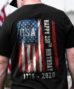 Alternative view of Happy 250th Birthday America Flag Back Side Dark Shirt