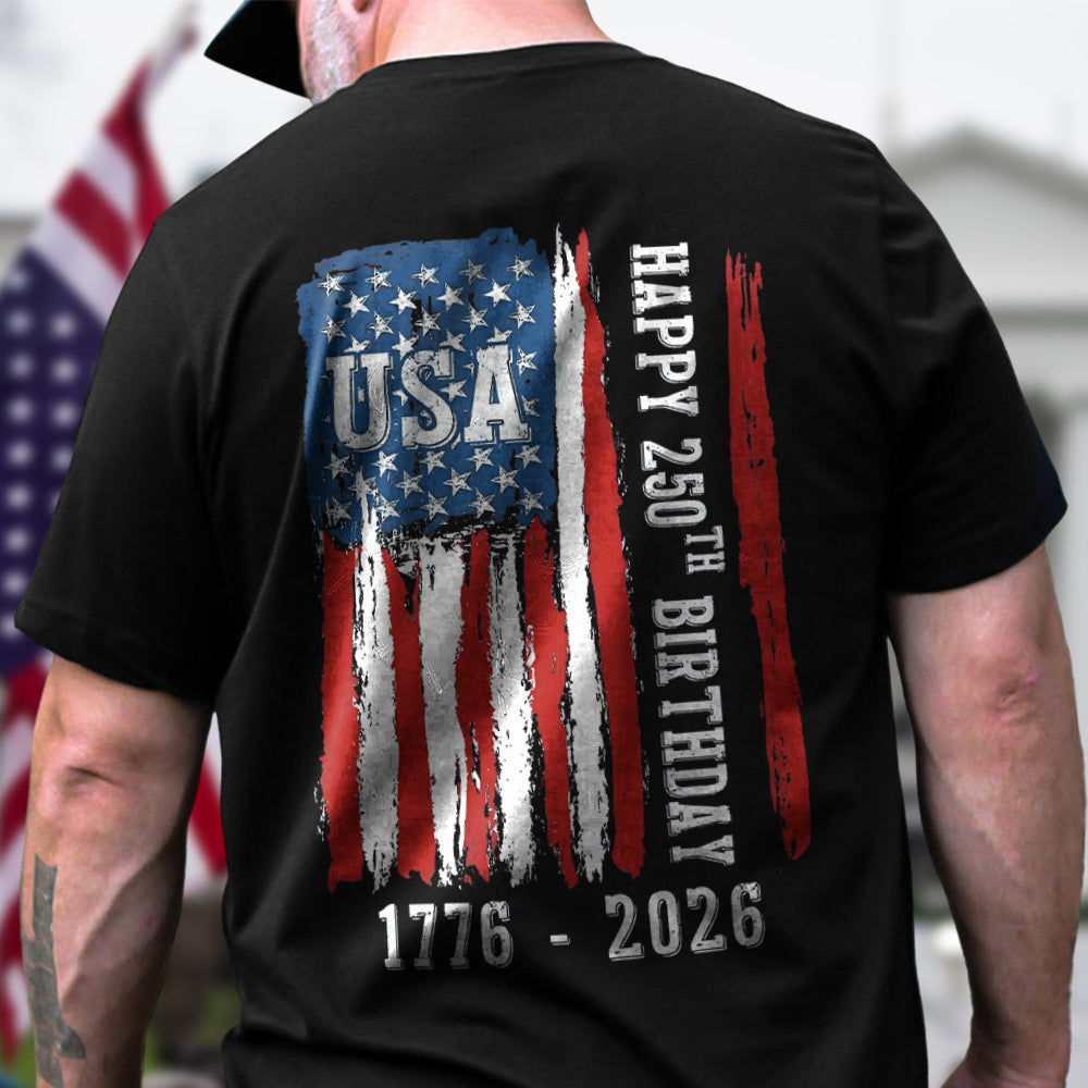 Alternative view of Happy 250th Birthday America Flag Back Side Dark Shirt LM32 895285