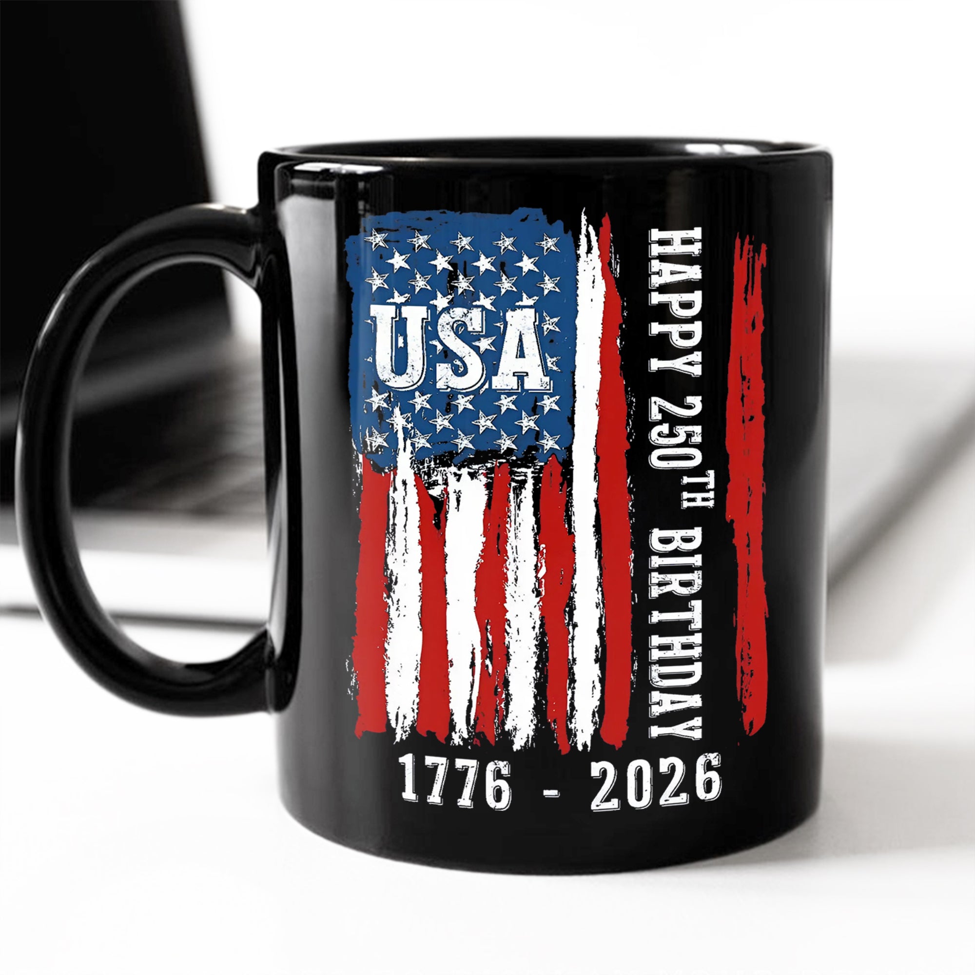 Alternative view of Happy 250th Birthday America Flag Black Mug LM32 895287