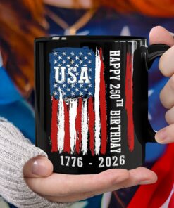 Happy 250th Birthday America Flag Black Mug
