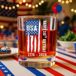 Alternative view of Happy 250th Birthday America Flag Patriotic Whiskey Glass LM32 895289