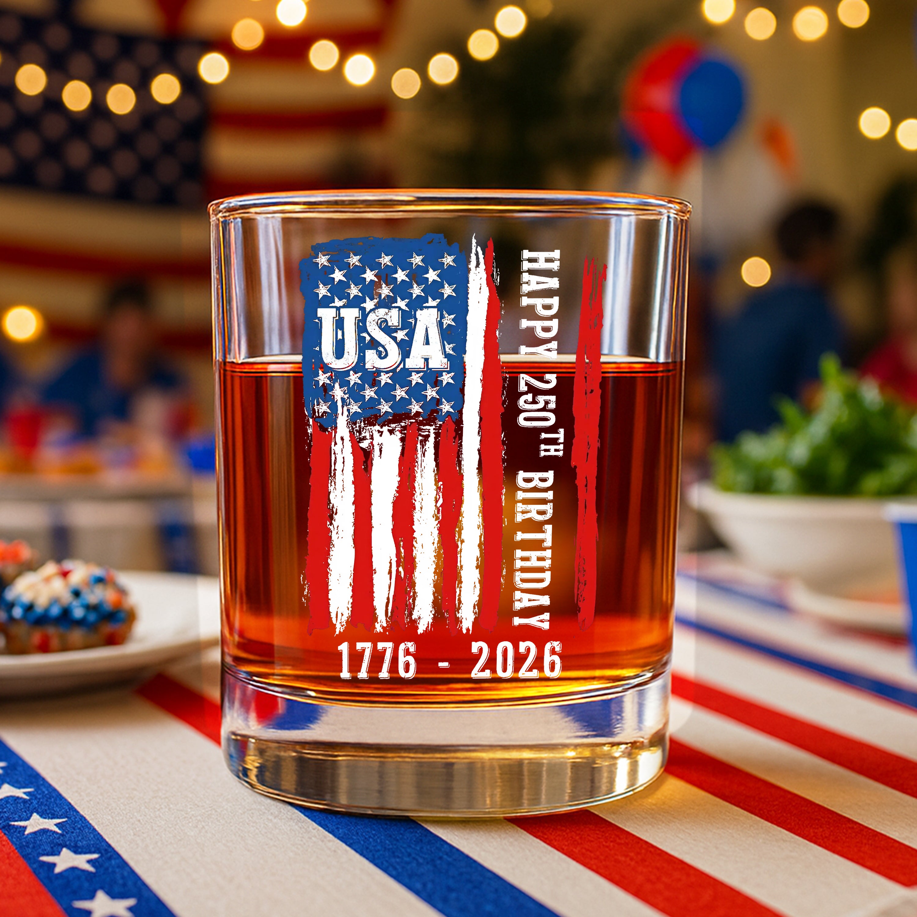 Alternative view of Happy 250th Birthday America Flag Patriotic Whiskey Glass LM32 895289