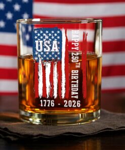 Happy 250th Birthday America Flag Patriotic Whiskey Glass