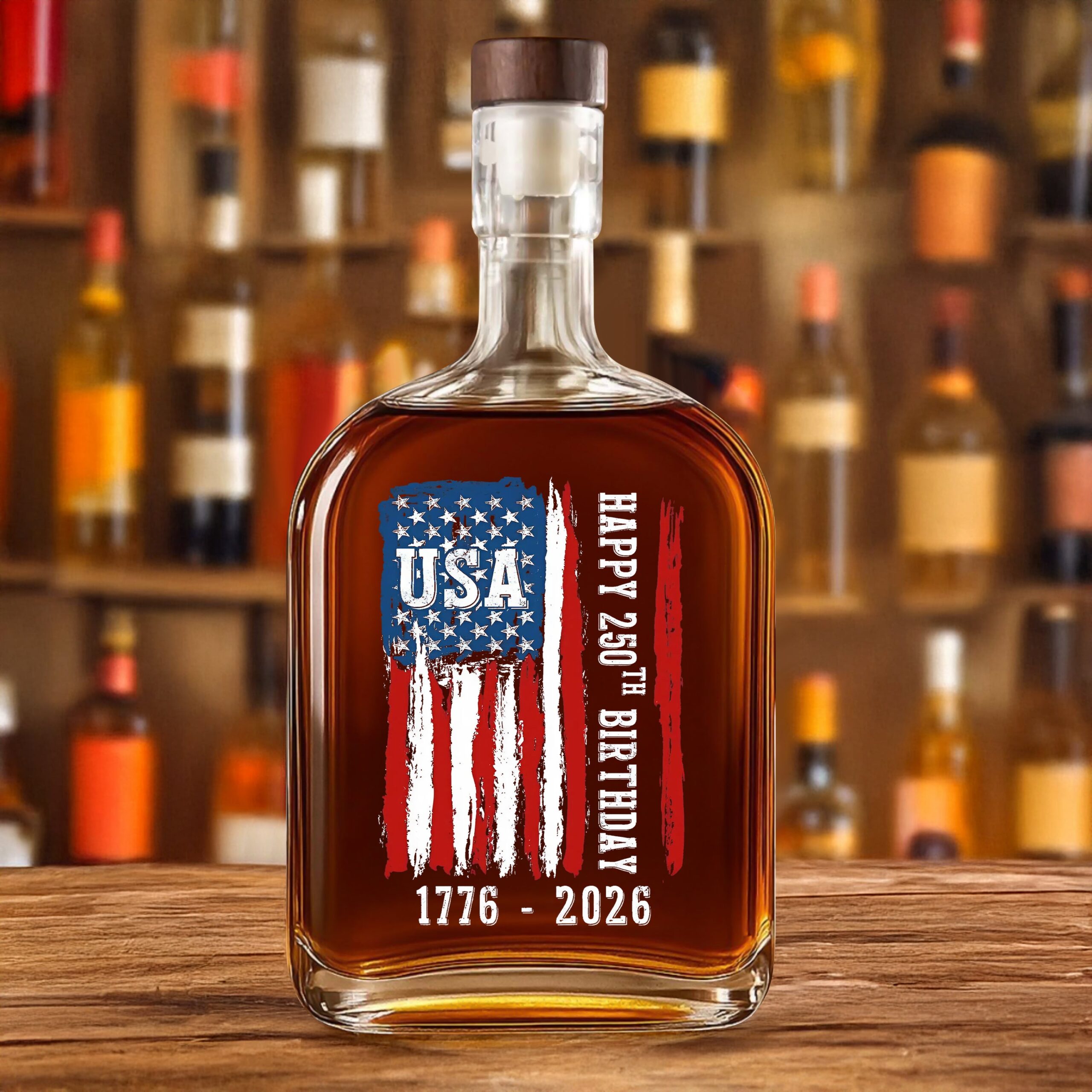 Happy 250th Birthday America Flag Whiskey Bottle - Image 3