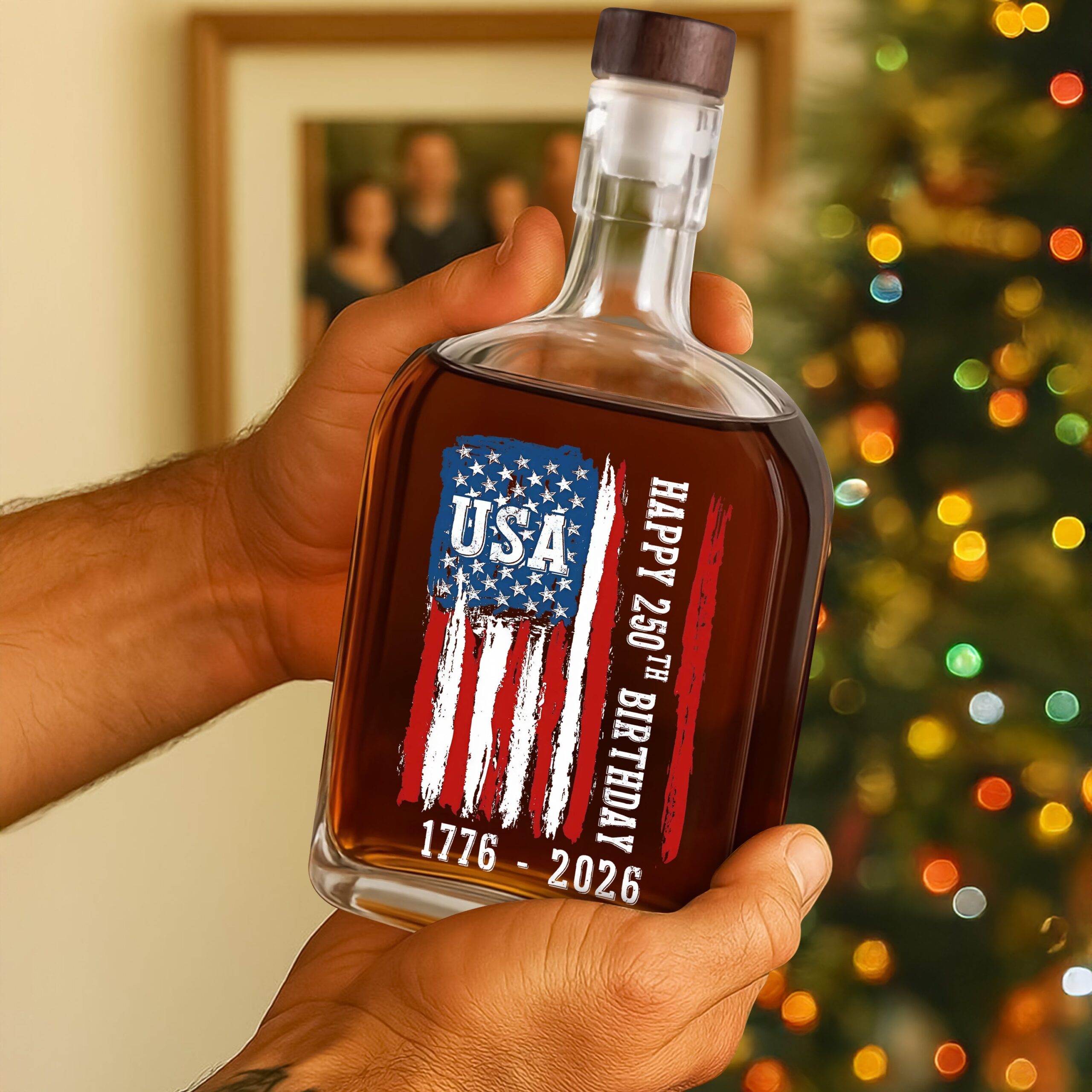 Happy 250th Birthday America Flag Whiskey Bottle - Image 4