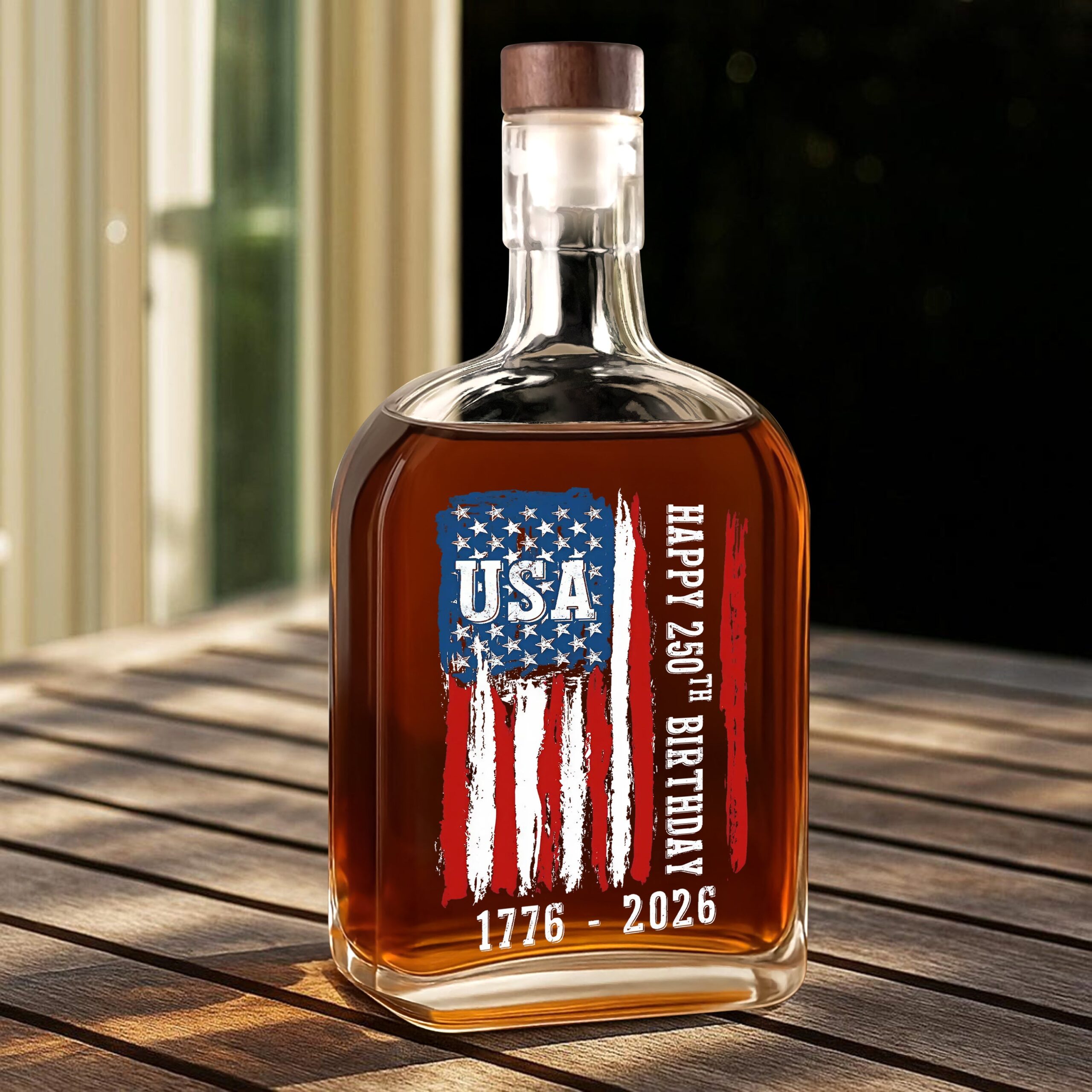 Happy 250th Birthday America Flag Whiskey Bottle - Image 5