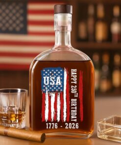 Happy 250th Birthday America Flag Whiskey Bottle