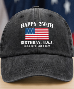 Happy 250th Birthday USA Patriotic 4th Of July Washed Denim Baseball Cap