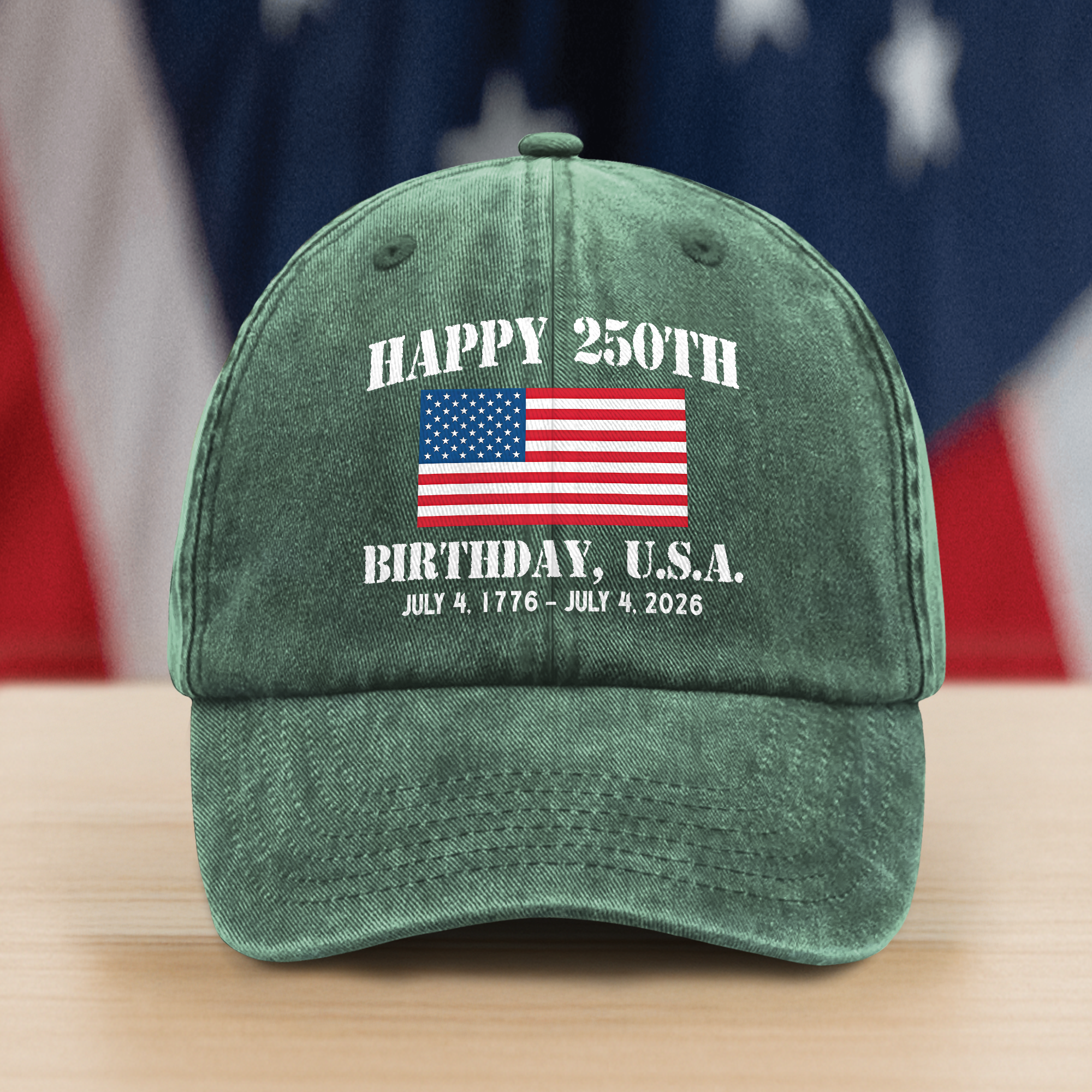Happy 250th Birthday USA Patriotic 4th Of July Washed Denim Baseball Cap HO82 900372 - Image 4