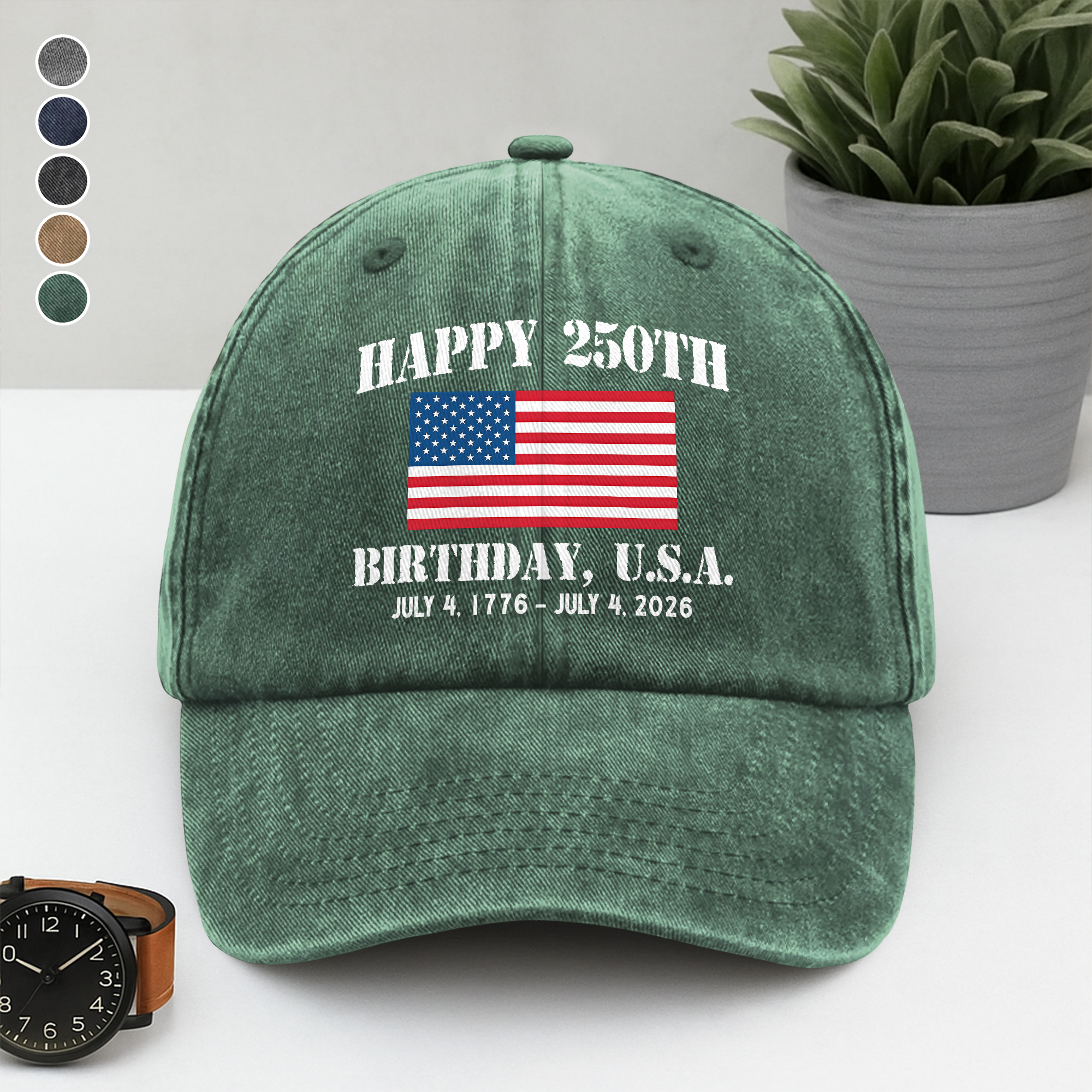 Happy 250th Birthday USA Patriotic 4th Of July Washed Denim Baseball Cap HO82 900372 - Image 9