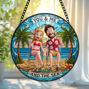 Happy Couple At Beach Stained Glass Suncatcher, Personalized Gifts For Couple 02qhtn160725hg