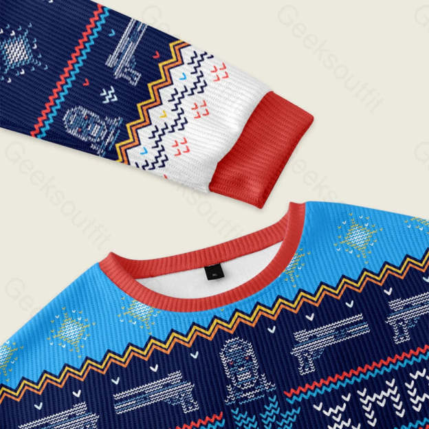 Happy Cyber Xmas Blue Ugly Christmas Sweater Sweatshirt - Image 3