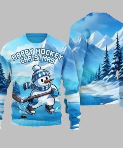 Happy Hockey Christmas Ugly Sweater Christmas 2025 