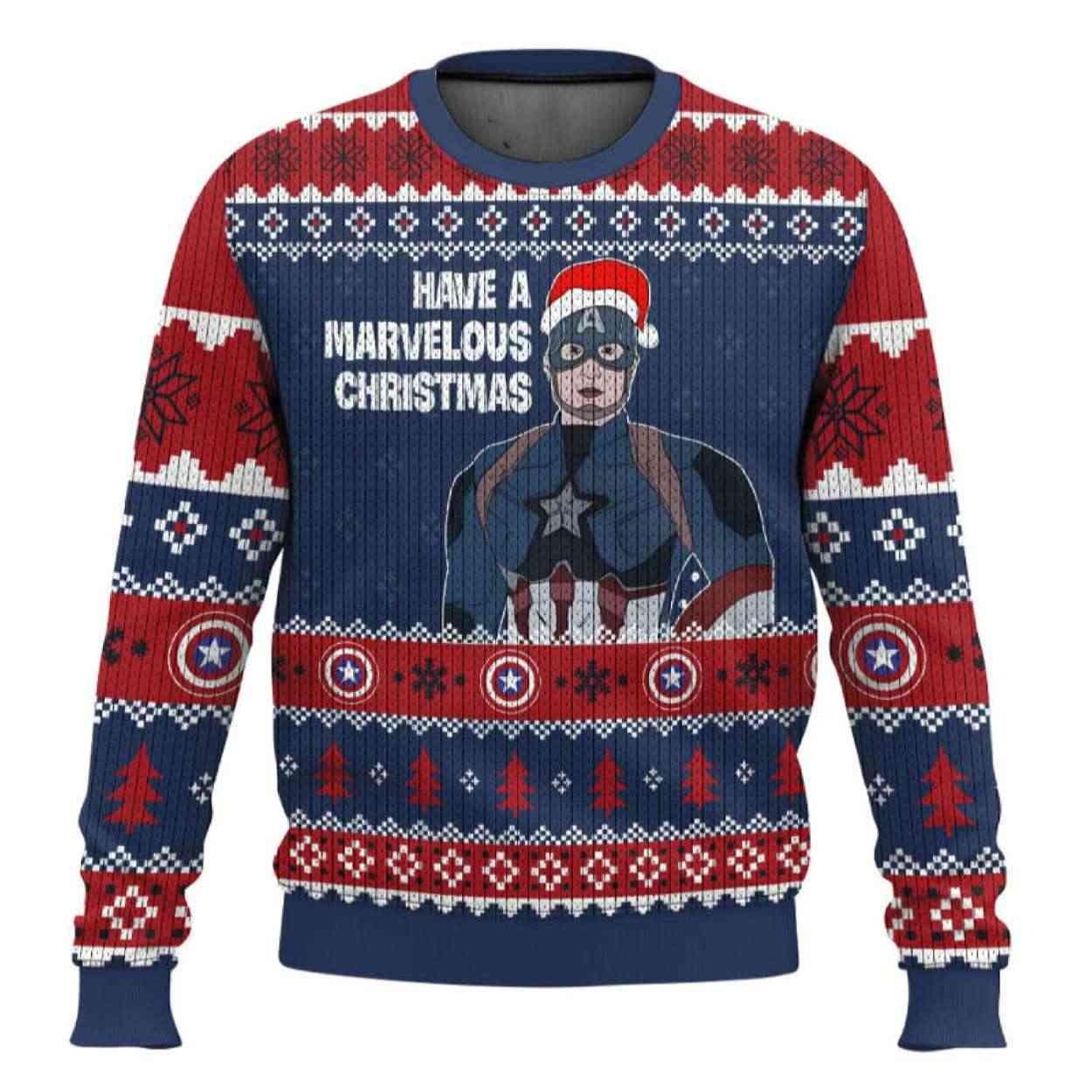 Have A Marvelous Christmas Captain America Ugly Christmas Sweater