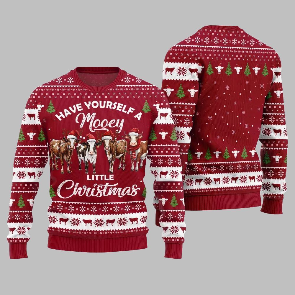 Have Yourself A Mooey Little Christmas Ugly Christmas Sweater - Grishko.com - Image 3