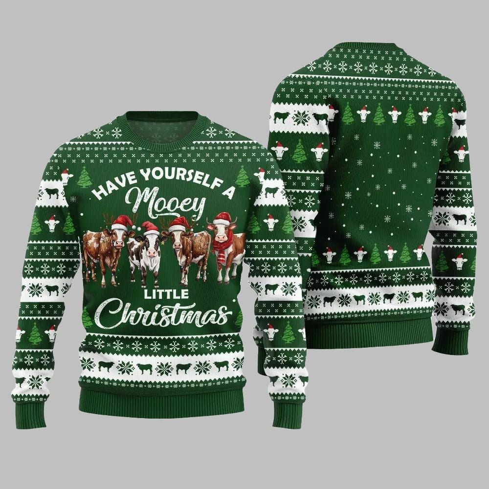 Have Yourself A Mooey Little Christmas Ugly Christmas Sweater - Grishko.com