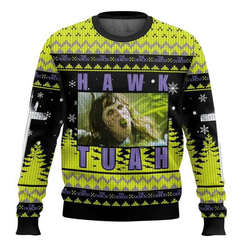 Hawk Tuah The Exorcist Horror Ugly Christmas Sweater