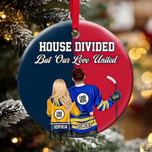 Alternative view of Hockey Couple Ornament - House Divided - Custom Team Logo Gifts For Ice Hockey Lovers