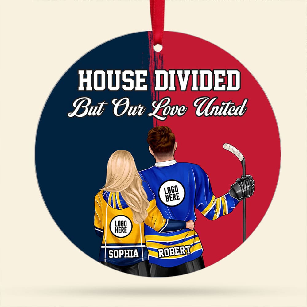 Hockey Couple Ornament - House Divided - Custom Team Logo Gifts For Ice Hockey Lovers - Image 5