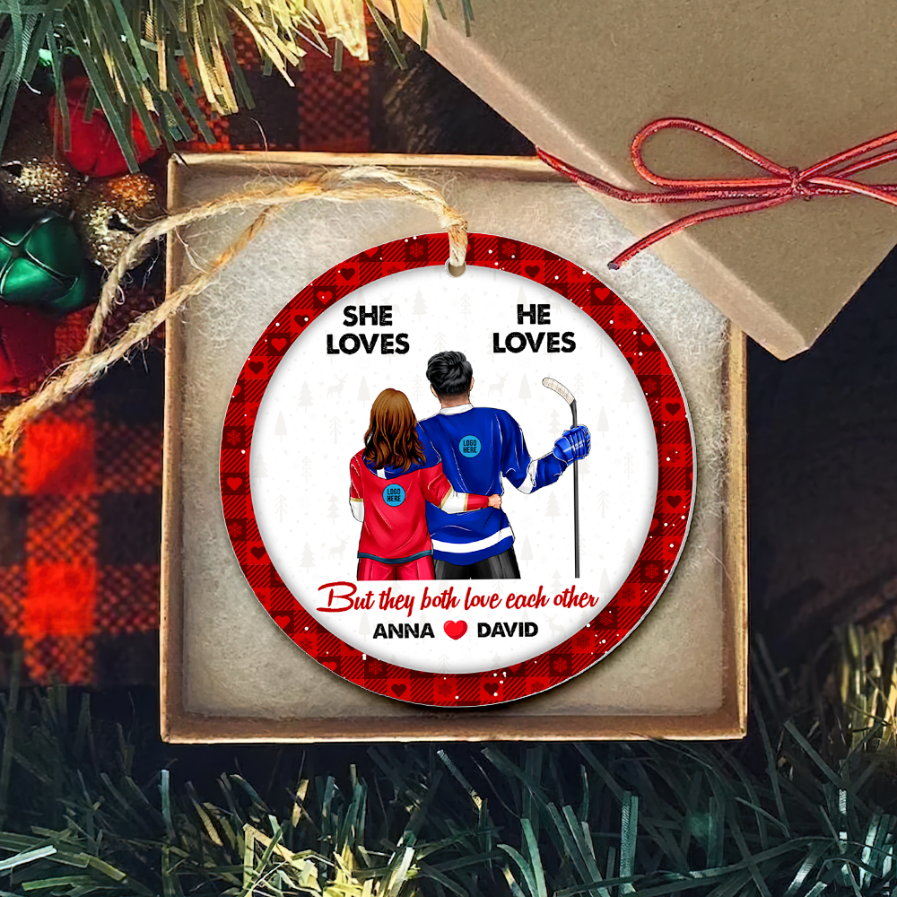 Hockey Couple Ornament - Personalized Gifts With Custom Team Logo For Ice Hockey Lovers - Image 5