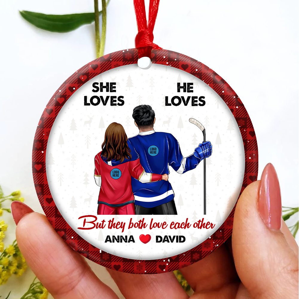 Hockey Couple Ornament - Personalized Gifts With Custom Team Logo For Ice Hockey Lovers - Image 6