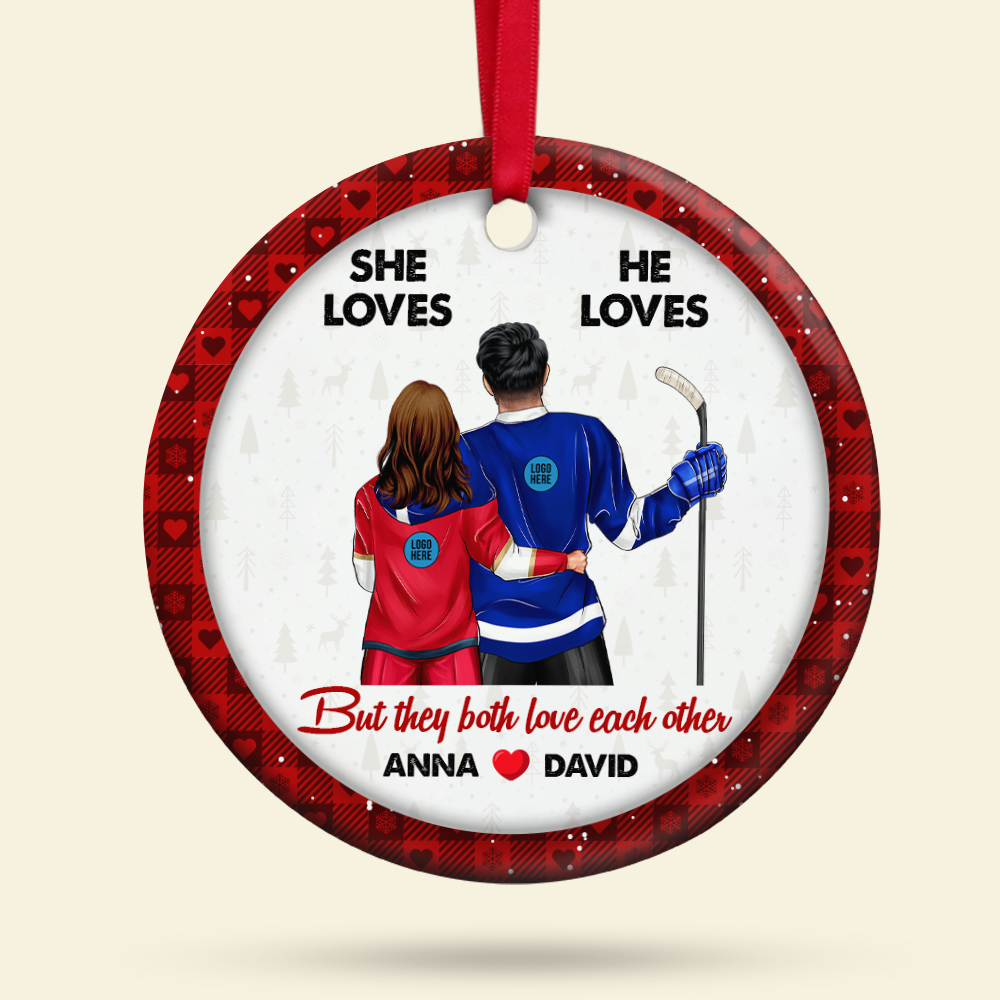 Hockey Couple Ornament - Personalized Gifts With Custom Team Logo For Ice Hockey Lovers - Image 7